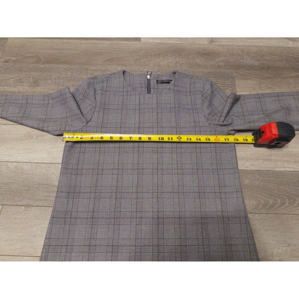 Zara Dress Women Small Grey Glen Plaid Long Sleeve Shift Mini - Picture 6 of 7